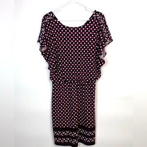 WHBM dress burgundy black white diamond scoop v neck dolman sleeve size Small